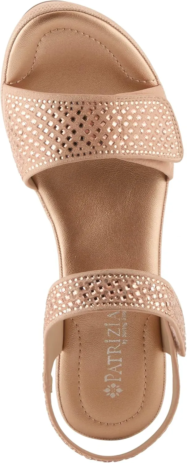 PATRIZIA Women's SHINE Hook and Loop Platform Heels - Microsuede Upper, Crystal-Adorned Straps, Adjustable Fit