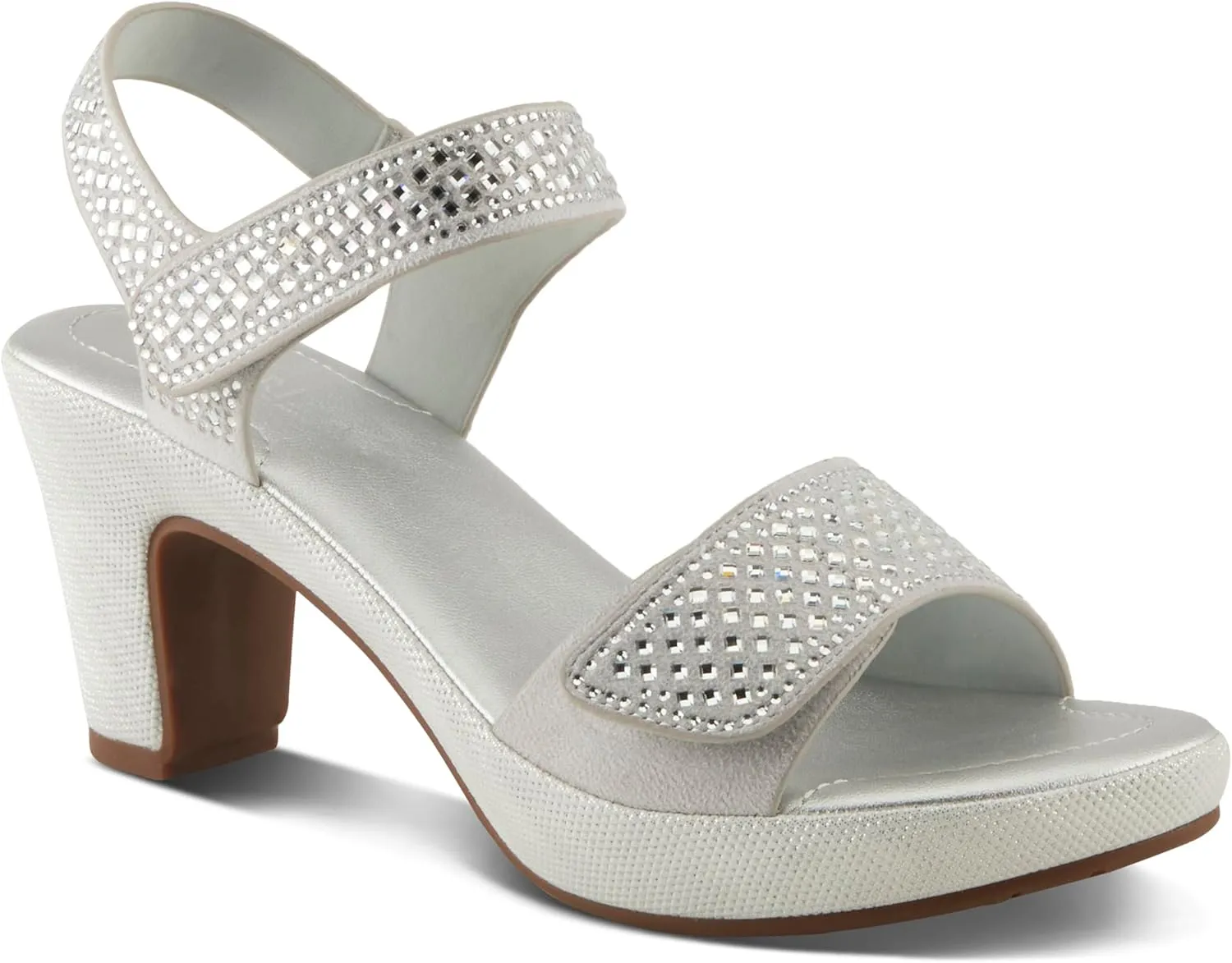 PATRIZIA Women's SHINE Hook and Loop Platform Heels - Microsuede Upper, Crystal-Adorned Straps, Adjustable Fit