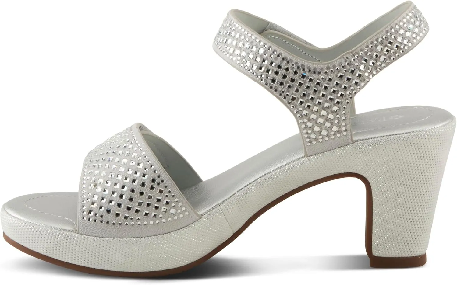 PATRIZIA Women's SHINE Hook and Loop Platform Heels - Microsuede Upper, Crystal-Adorned Straps, Adjustable Fit