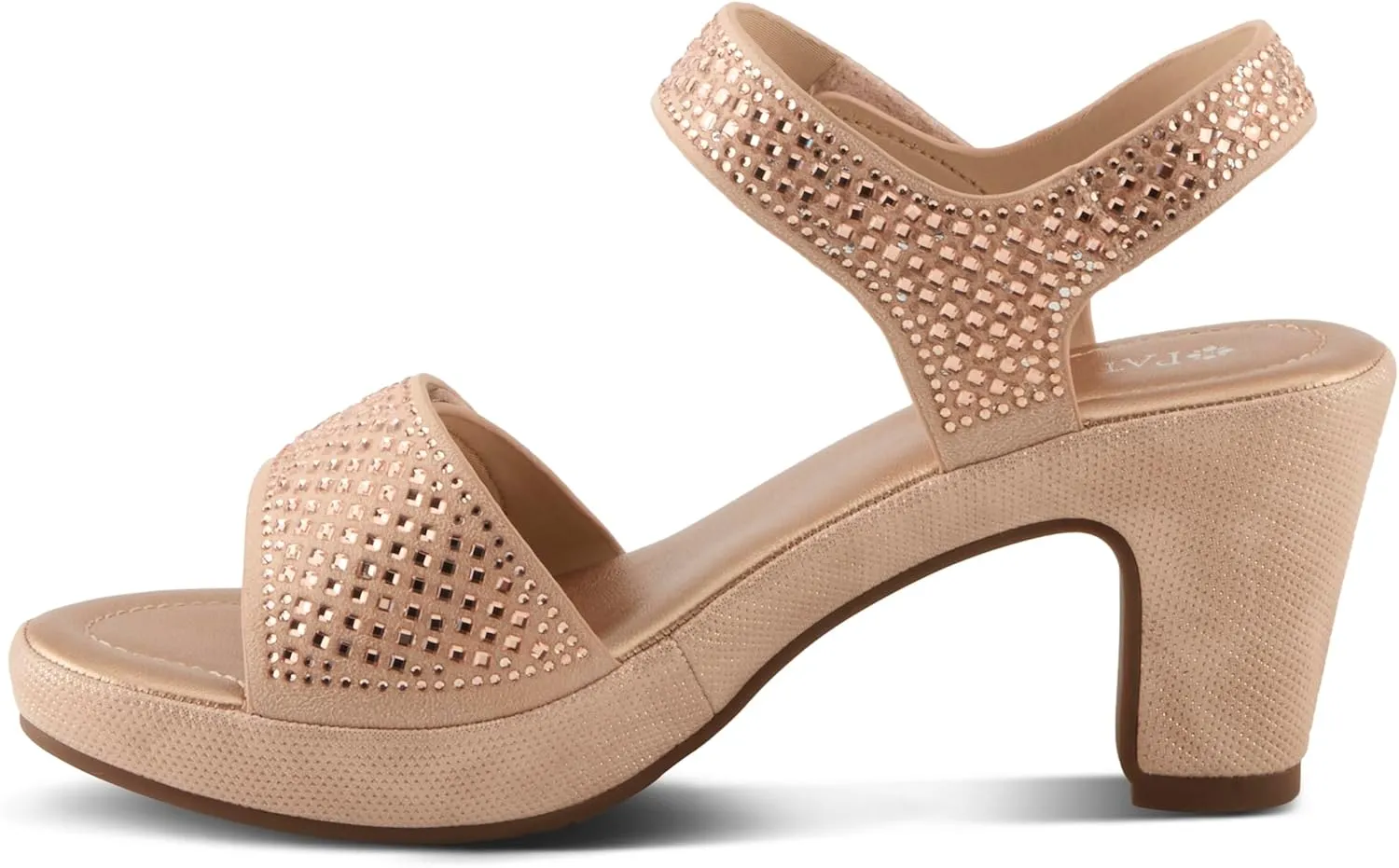 PATRIZIA Women's SHINE Hook and Loop Platform Heels - Microsuede Upper, Crystal-Adorned Straps, Adjustable Fit
