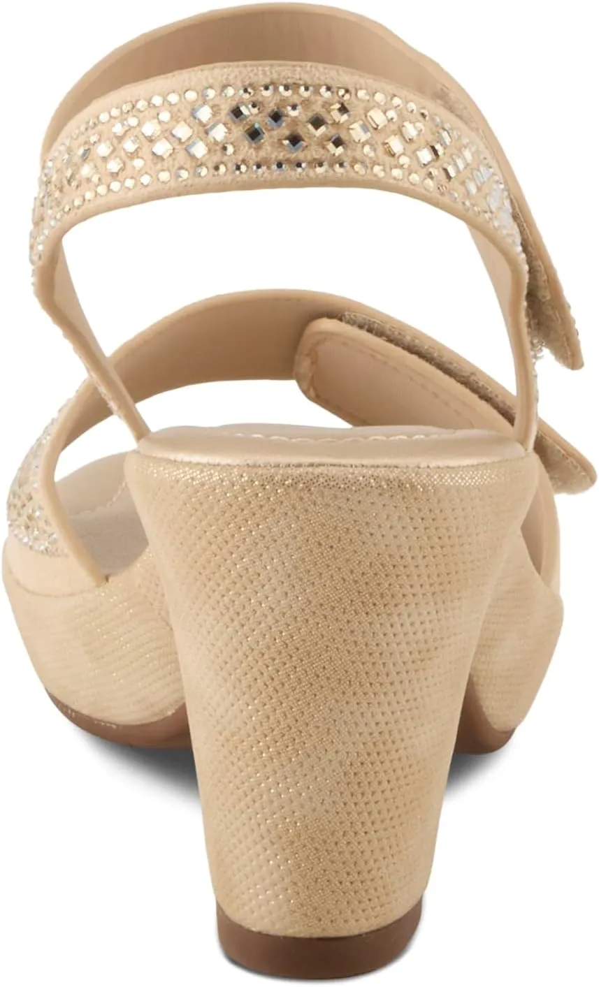 PATRIZIA Women's SHINE Hook and Loop Platform Heels - Microsuede Upper, Crystal-Adorned Straps, Adjustable Fit
