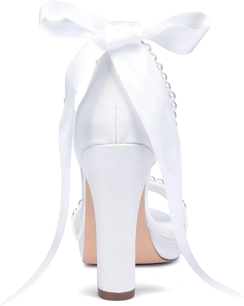 Pearl Wedding Shoes for Bride High Heel Platform Wedding Sandals Chunky Heel Bridal Shoes