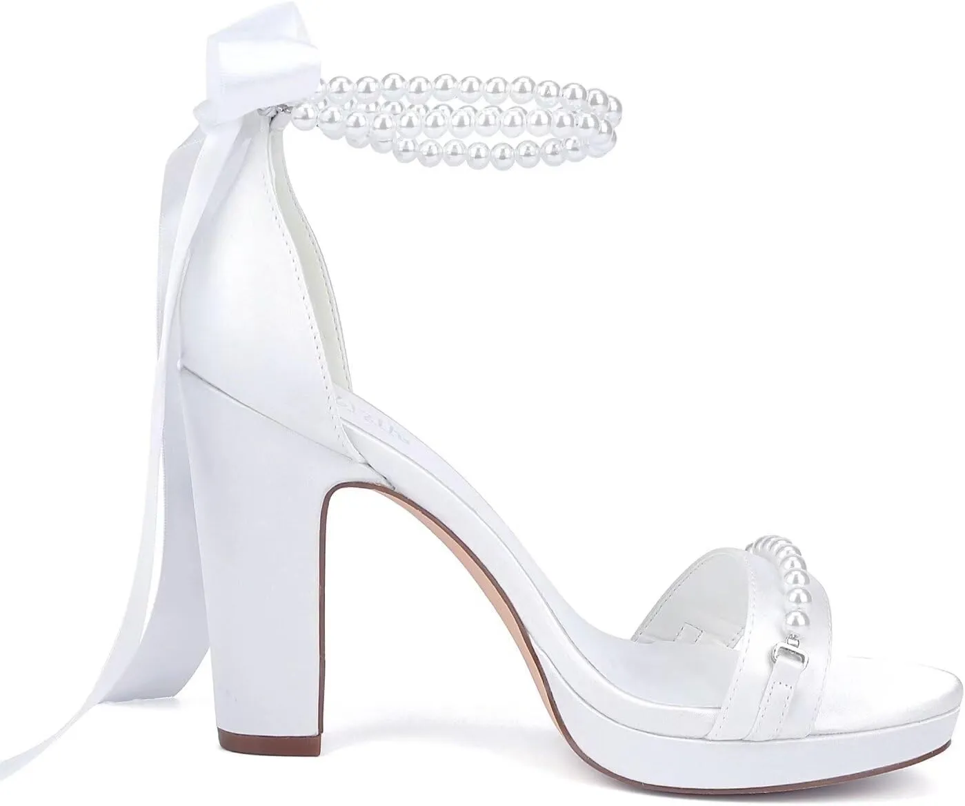 Pearl Wedding Shoes for Bride High Heel Platform Wedding Sandals Chunky Heel Bridal Shoes