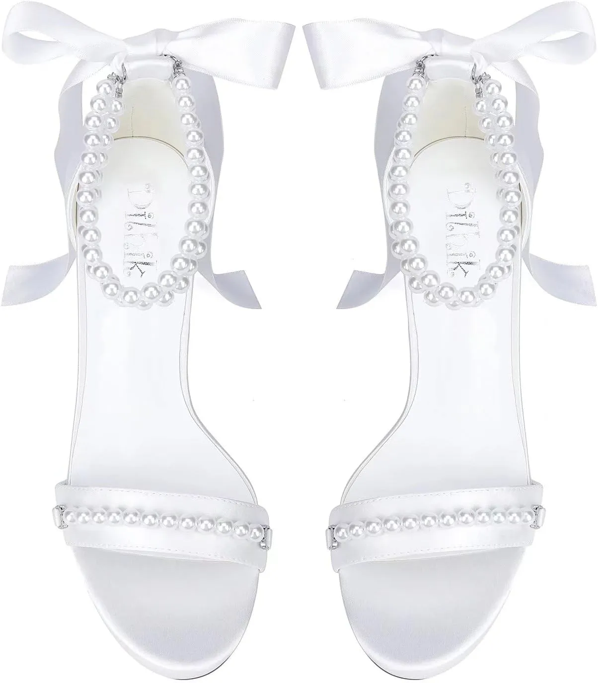 Pearl Wedding Shoes for Bride High Heel Platform Wedding Sandals Chunky Heel Bridal Shoes