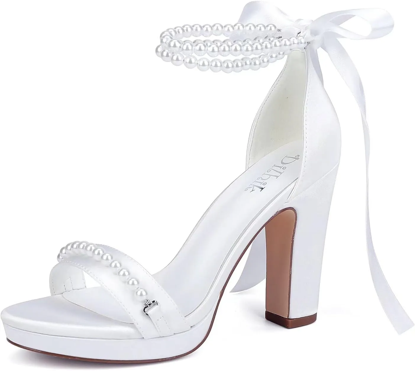 Pearl Wedding Shoes for Bride High Heel Platform Wedding Sandals Chunky Heel Bridal Shoes
