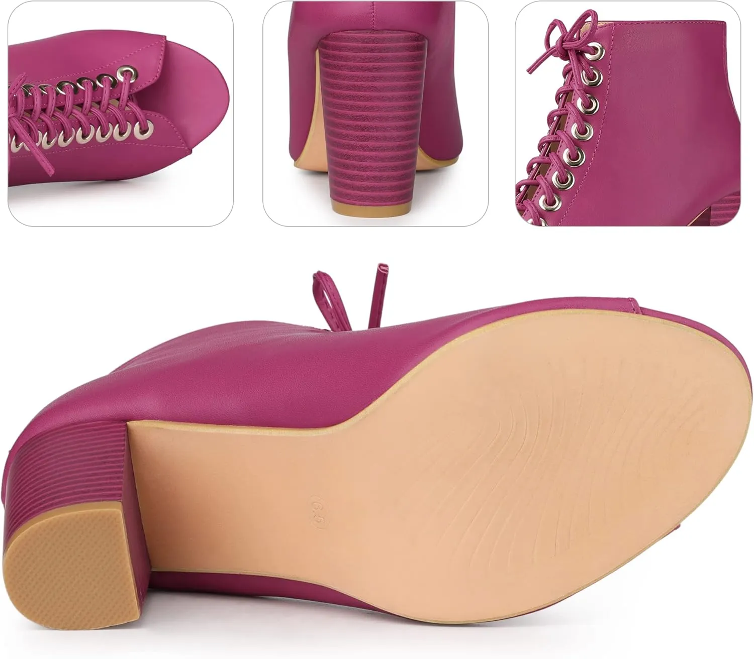 Perphy Peep Toe Lace Up Chunky Heel Ankle Boots for Women