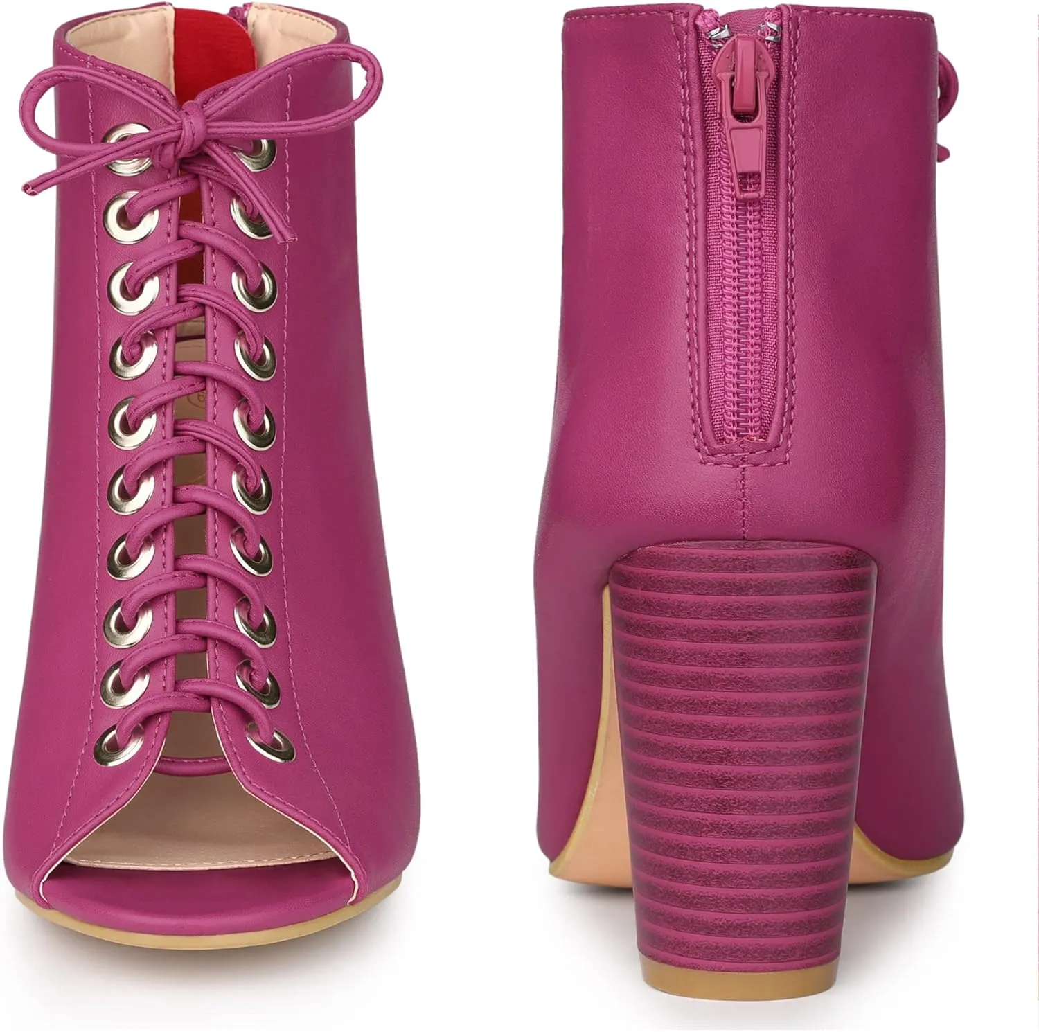 Perphy Peep Toe Lace Up Chunky Heel Ankle Boots for Women