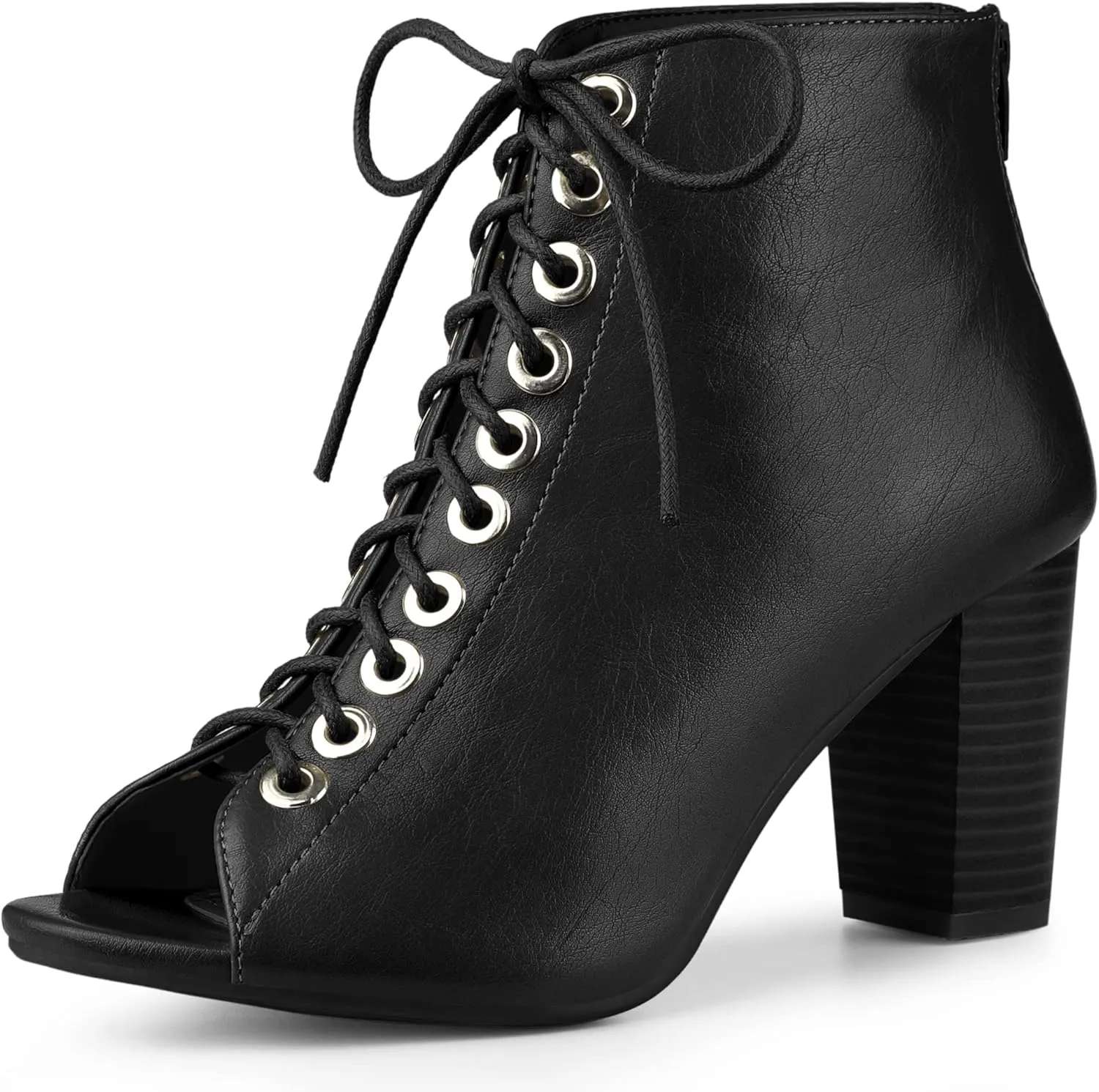 Perphy Peep Toe Lace Up Chunky Heel Ankle Boots for Women