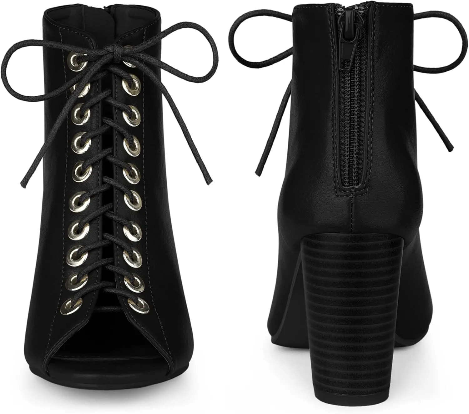 Perphy Peep Toe Lace Up Chunky Heel Ankle Boots for Women