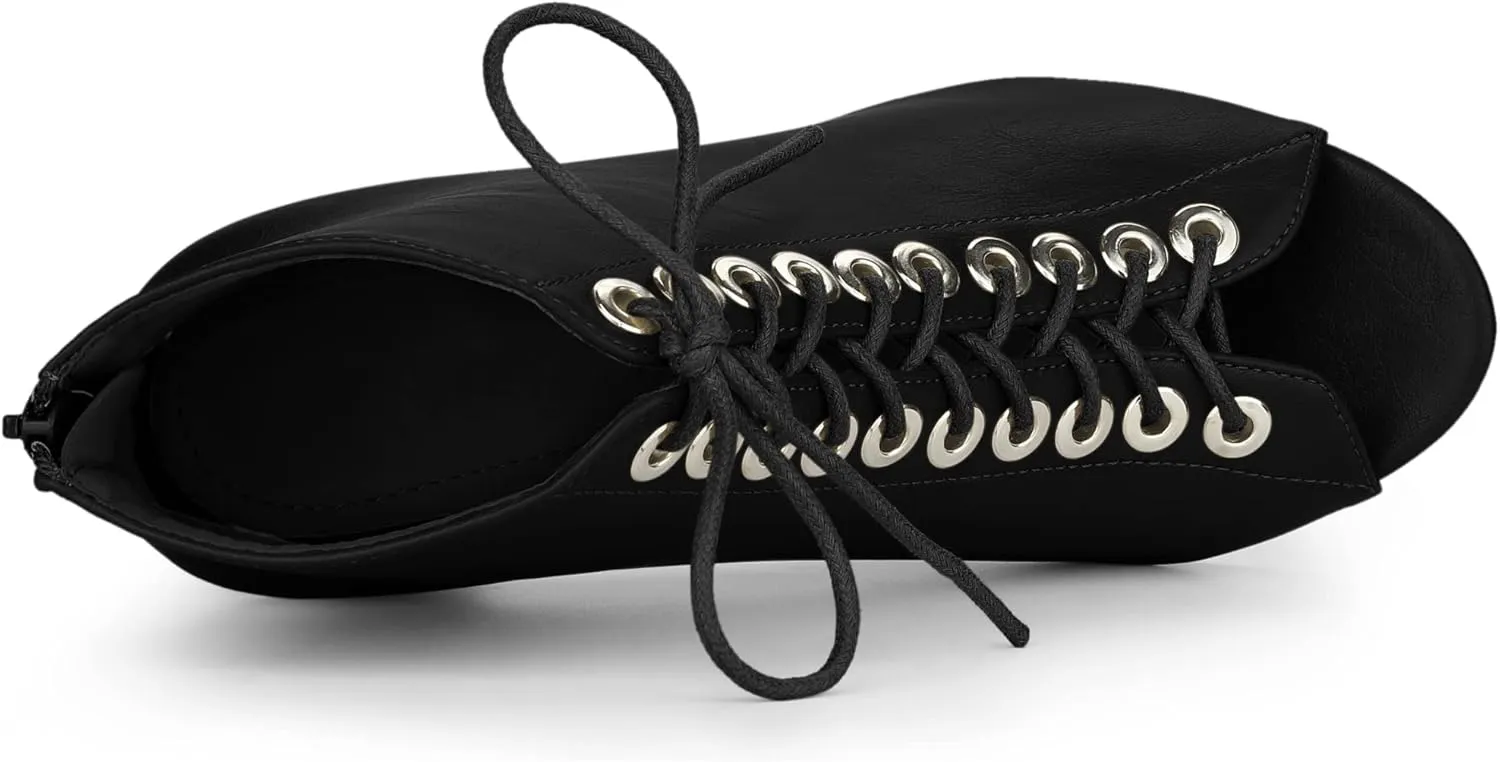 Perphy Peep Toe Lace Up Chunky Heel Ankle Boots for Women