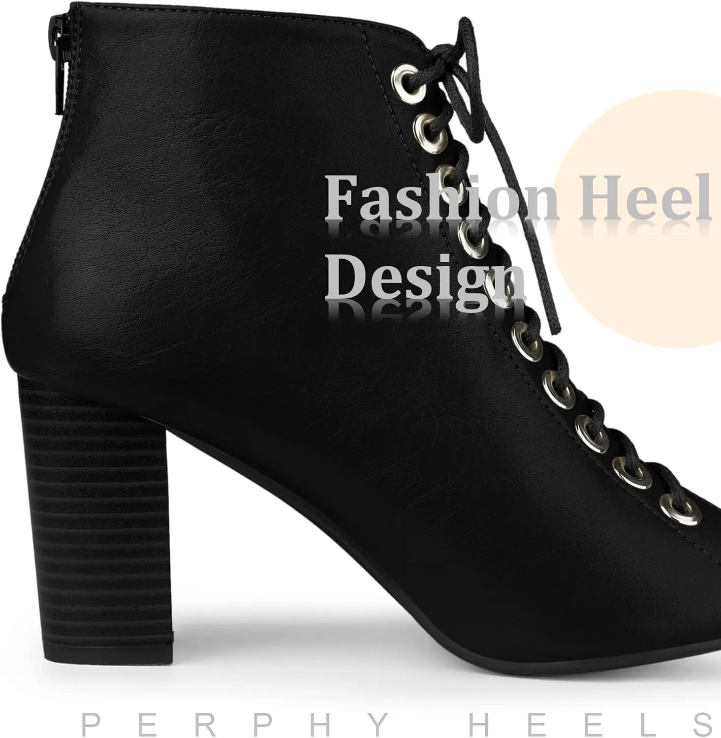 Perphy Peep Toe Lace Up Chunky Heel Ankle Boots for Women