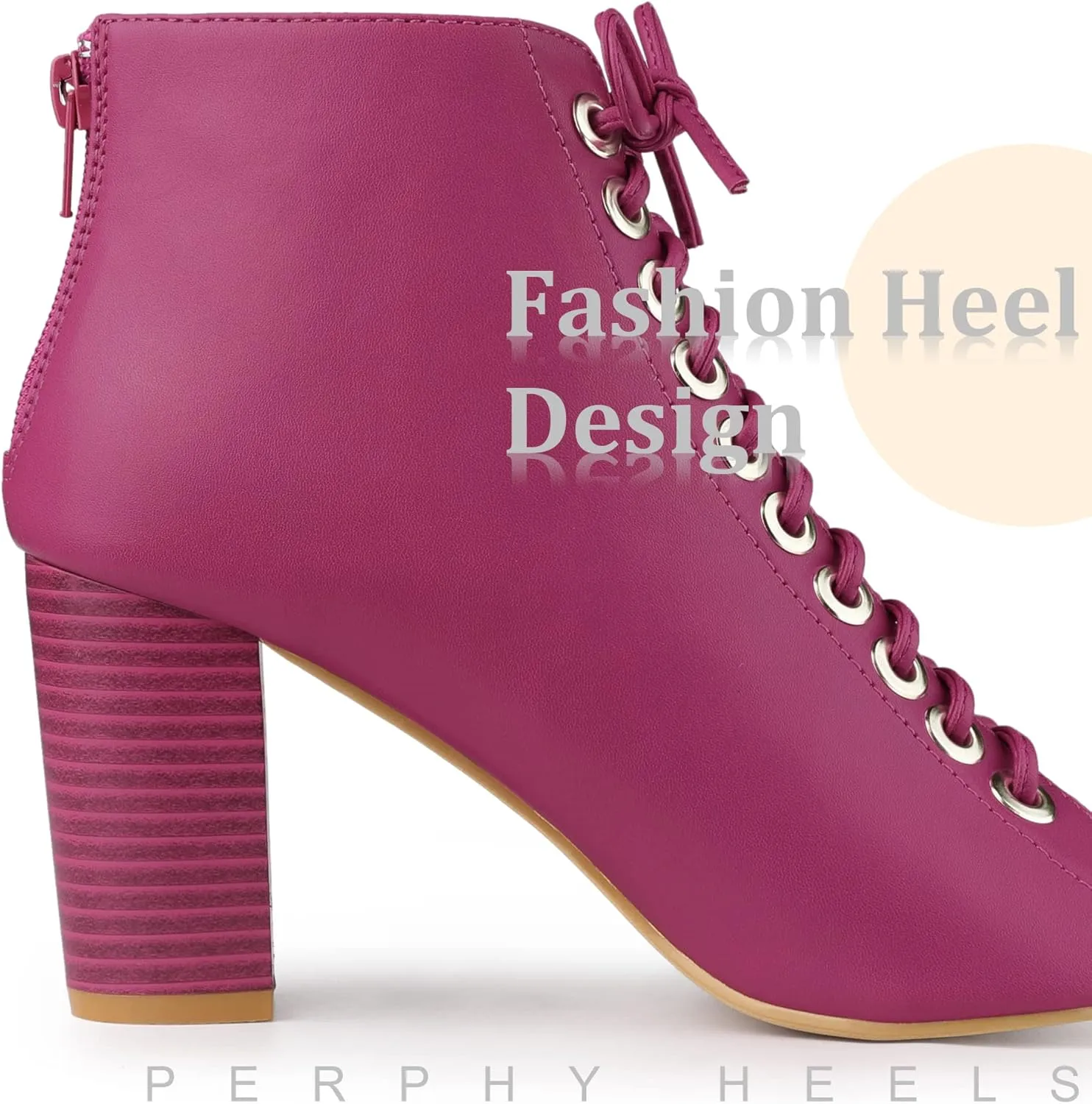 Perphy Peep Toe Lace Up Chunky Heel Ankle Boots for Women