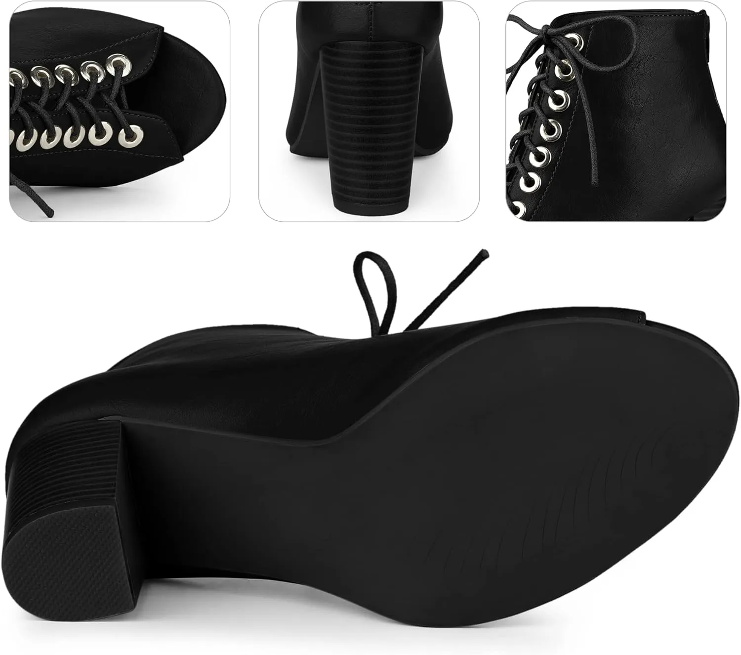 Perphy Peep Toe Lace Up Chunky Heel Ankle Boots for Women