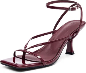 PiePieBuy Women's Lace Up Heeled Sandals Square Flip Flop High Heels Strappy Party Shoes