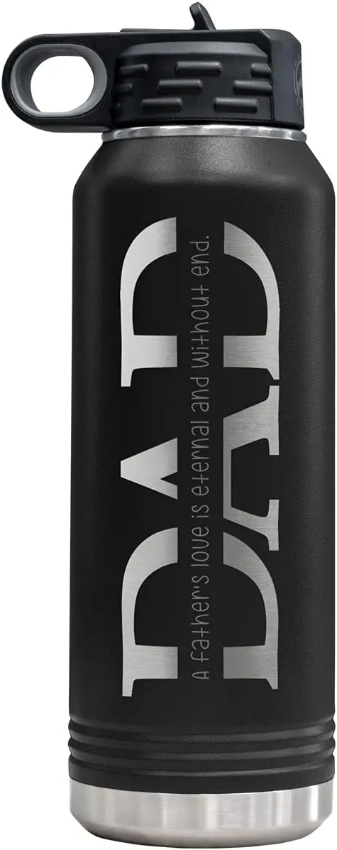 PlaqueMaker 32-oz Stainless Steel Customized Water Bottle For Dad- Includes Kids Names- Great for Father's Day, Christmas, His Birthday, or Just Because - Select from a Variety of Colors (Black)