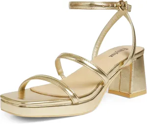 Platform Heels for Women Open Toe Chunky Heels Two Strap 7cm/2.76" Heeled Sandals