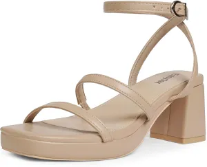 Platform Heels for Women Open Toe Chunky Heels Two Strap 7cm/2.76" Heeled Sandals
