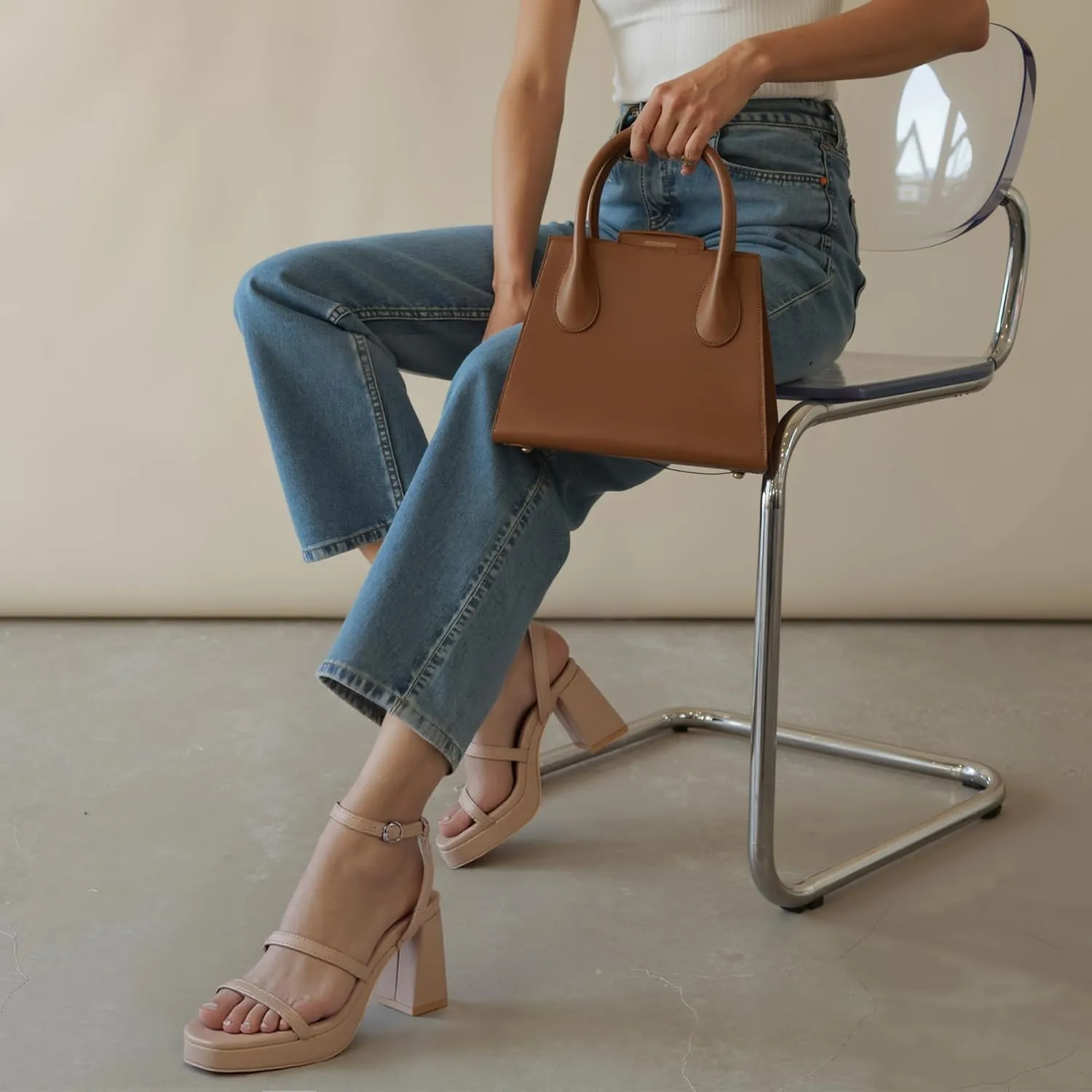 Platform Heels for Women Open Toe Chunky Heels Two Strap 7cm/2.76" Heeled Sandals