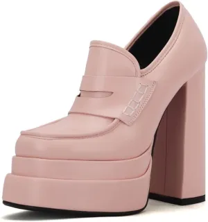 Platform Loafers High Block Heeled Mary Janes for Women Ladies Comfortable Chunky Dress Slip On Square Toe Shoes