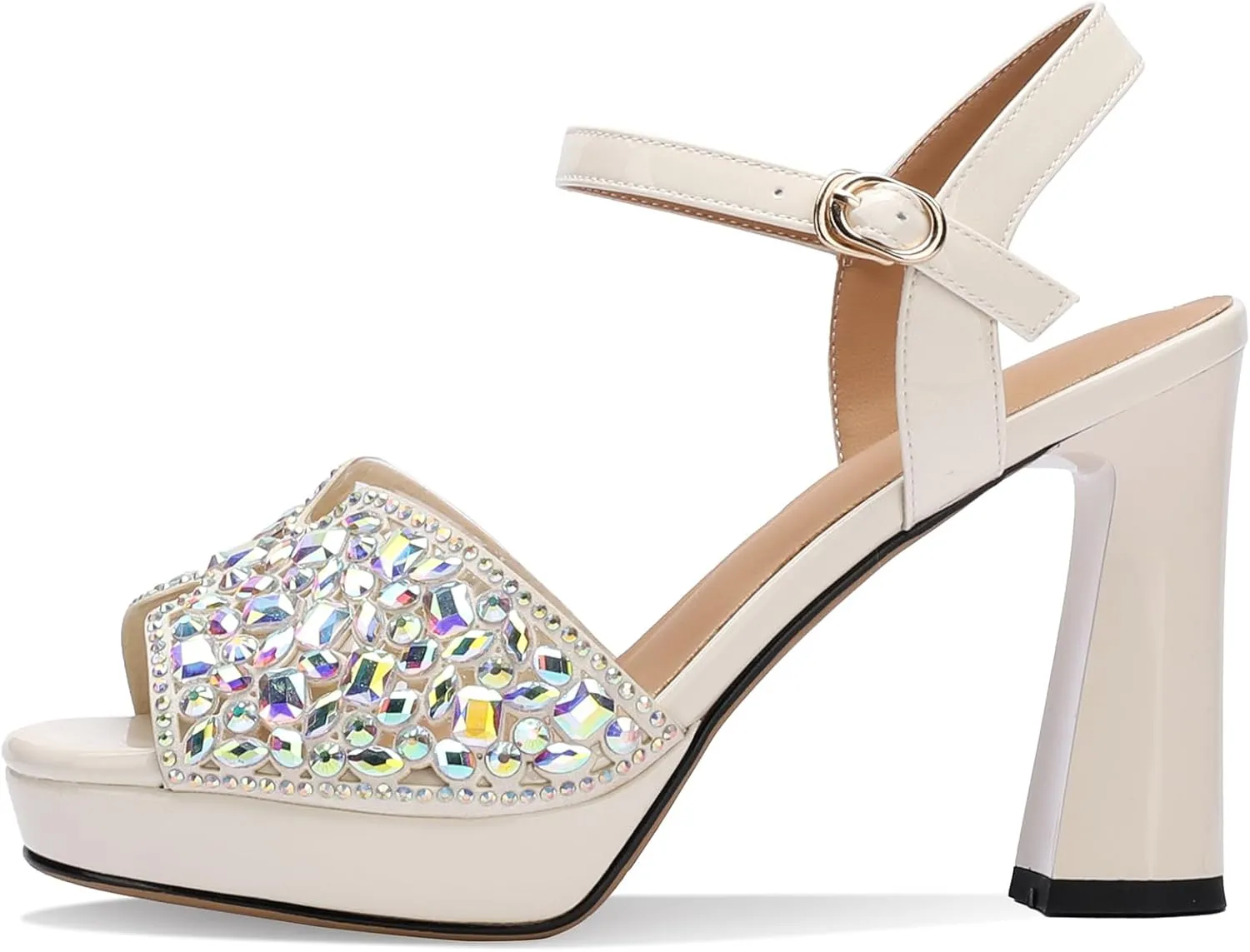 Platform Sandals Women Peep Toe Strappy Shoes Dressy Wide Comfortable Summer Chunky High Heels Rhinestone Crystal Ladies Fashion Wedge Stylish Thick 5 Inch Pumps