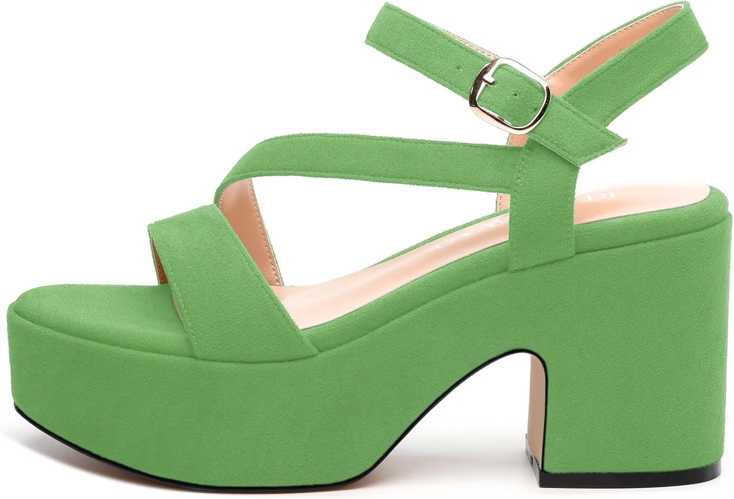 Platform Wedges Women - Chunky Heel Sandals with Adjustable Ankle Strap, Open Round Toe Solid Color for Office, Parties & Daily Wear