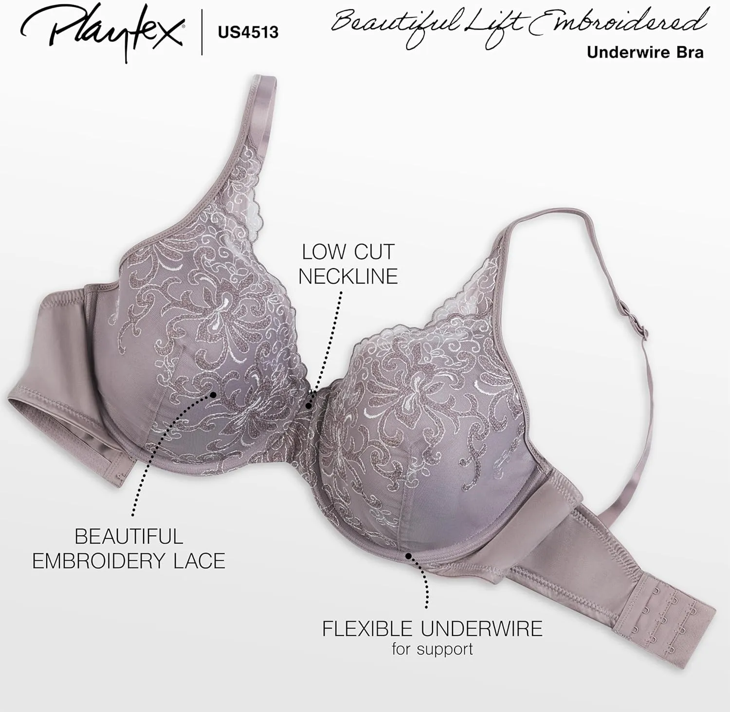 Playtex Women's Underwire Bra, Secrets Plus-Size Bras Available, Full Coverage, Supportive, 4513