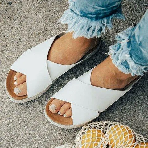 Plus Size Peep Toe Platform Sandals Slip-on Slippers