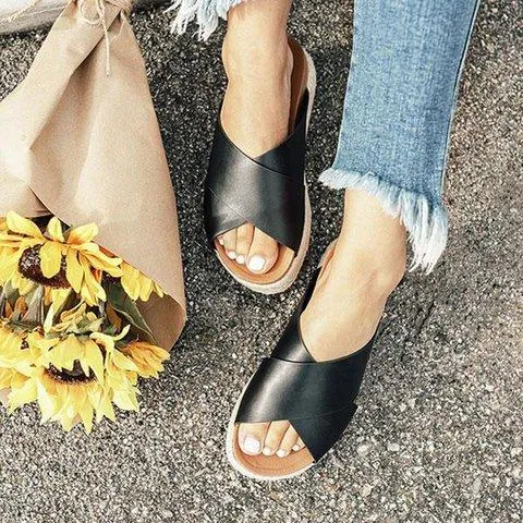 Plus Size Peep Toe Platform Sandals Slip-on Slippers