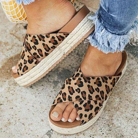 Plus Size Peep Toe Platform Sandals Slip-on Slippers
