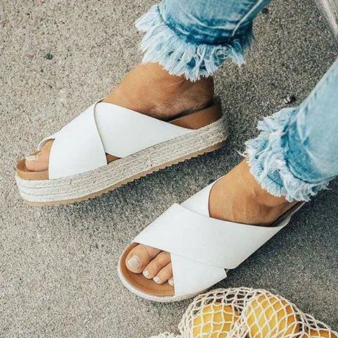 Plus Size Peep Toe Platform Sandals Slip-on Slippers