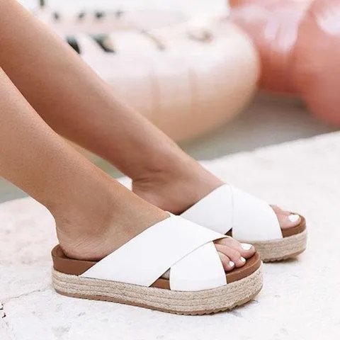 Plus Size Peep Toe Platform Sandals Slip-on Slippers