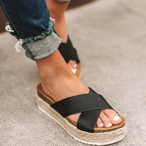 Plus Size Peep Toe Platform Sandals Slip-on Slippers