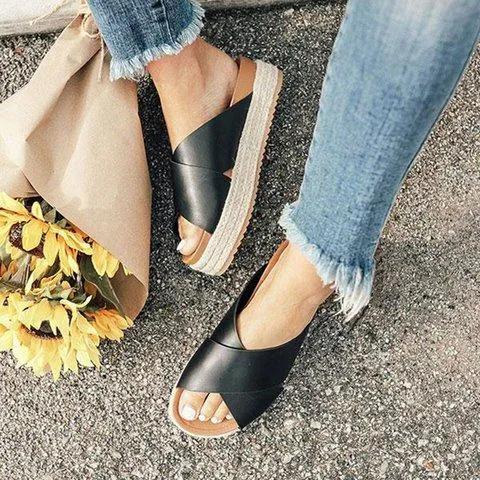 Plus Size Peep Toe Platform Sandals Slip-on Slippers