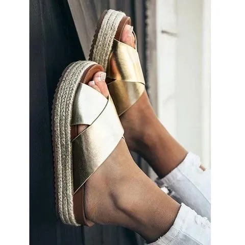 Plus Size Peep Toe Platform Sandals Slip-on Slippers