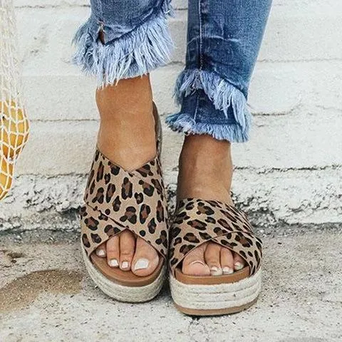 Plus Size Peep Toe Platform Sandals Slip-on Slippers