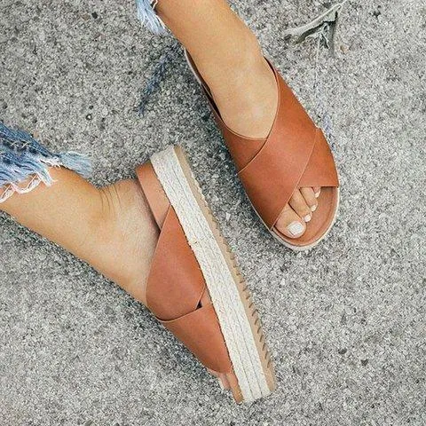 Plus Size Peep Toe Platform Sandals Slip-on Slippers
