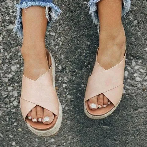 Plus Size Peep Toe Platform Sandals Slip-on Slippers