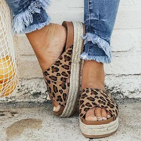 Plus Size Peep Toe Platform Sandals Slip-on Slippers