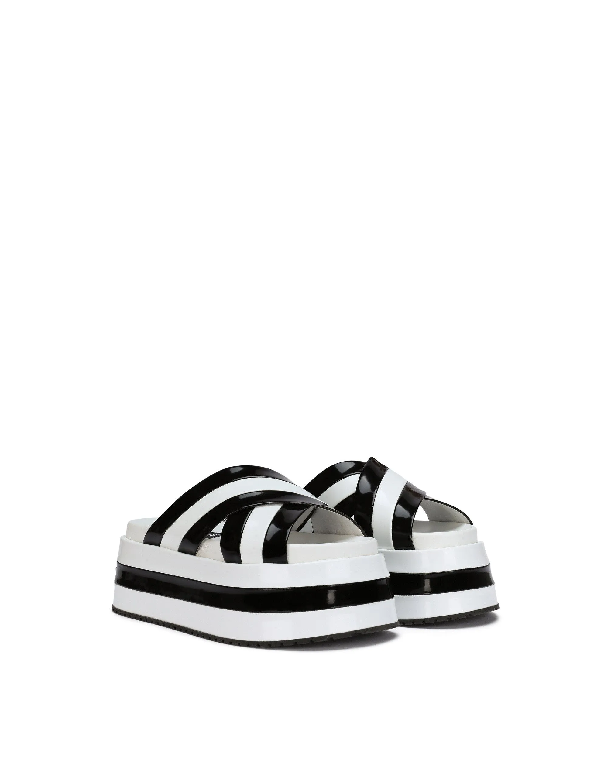 Polished calfskin flatform sliders