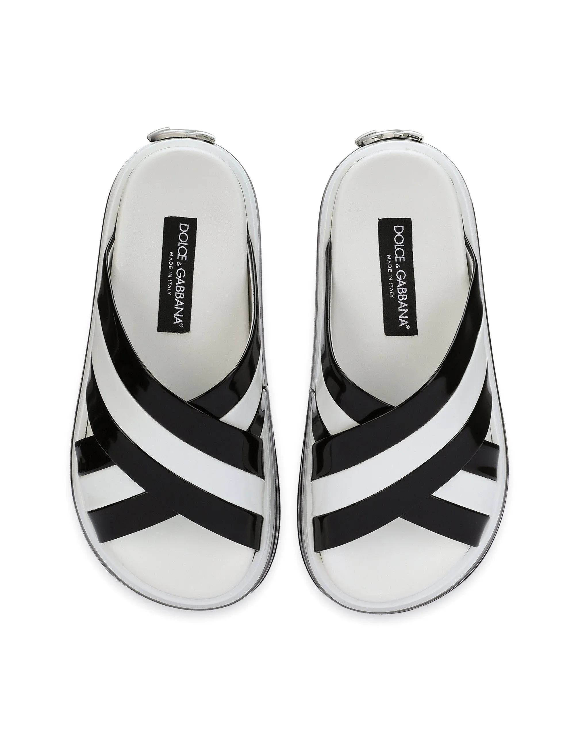 Polished calfskin flatform sliders