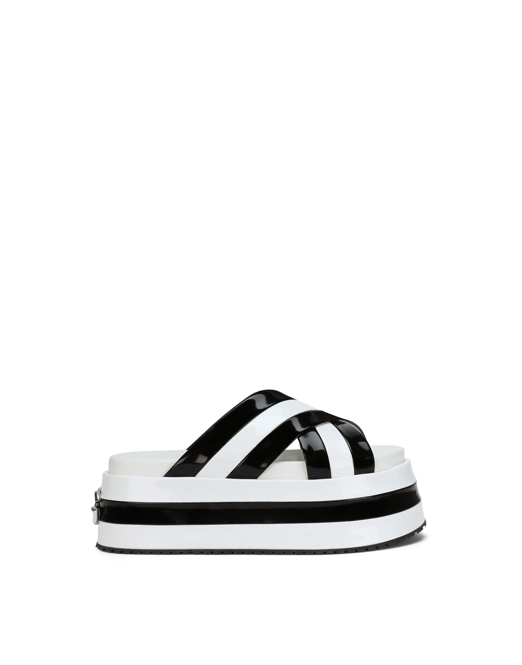 Polished calfskin flatform sliders