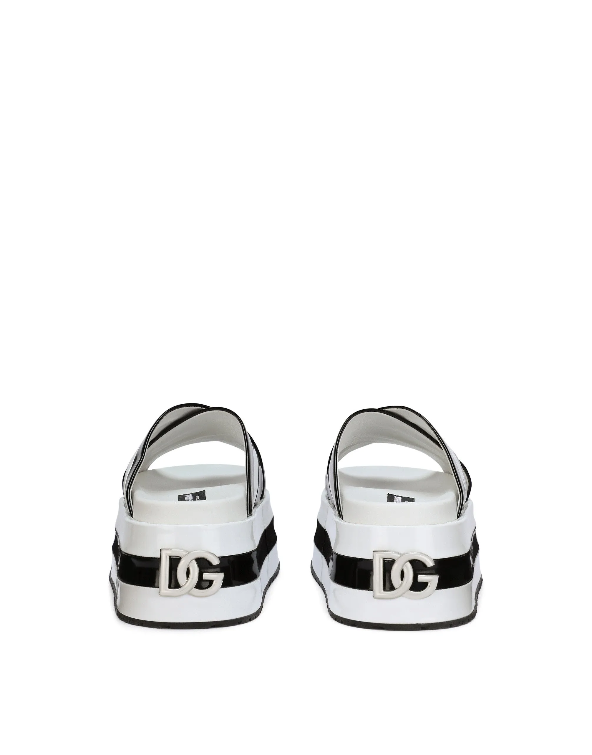 Polished calfskin flatform sliders