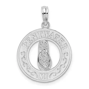 Polished Pentwater MI Circle with Flip Flop Charm Pendant in Real 925 Sterling Silver
