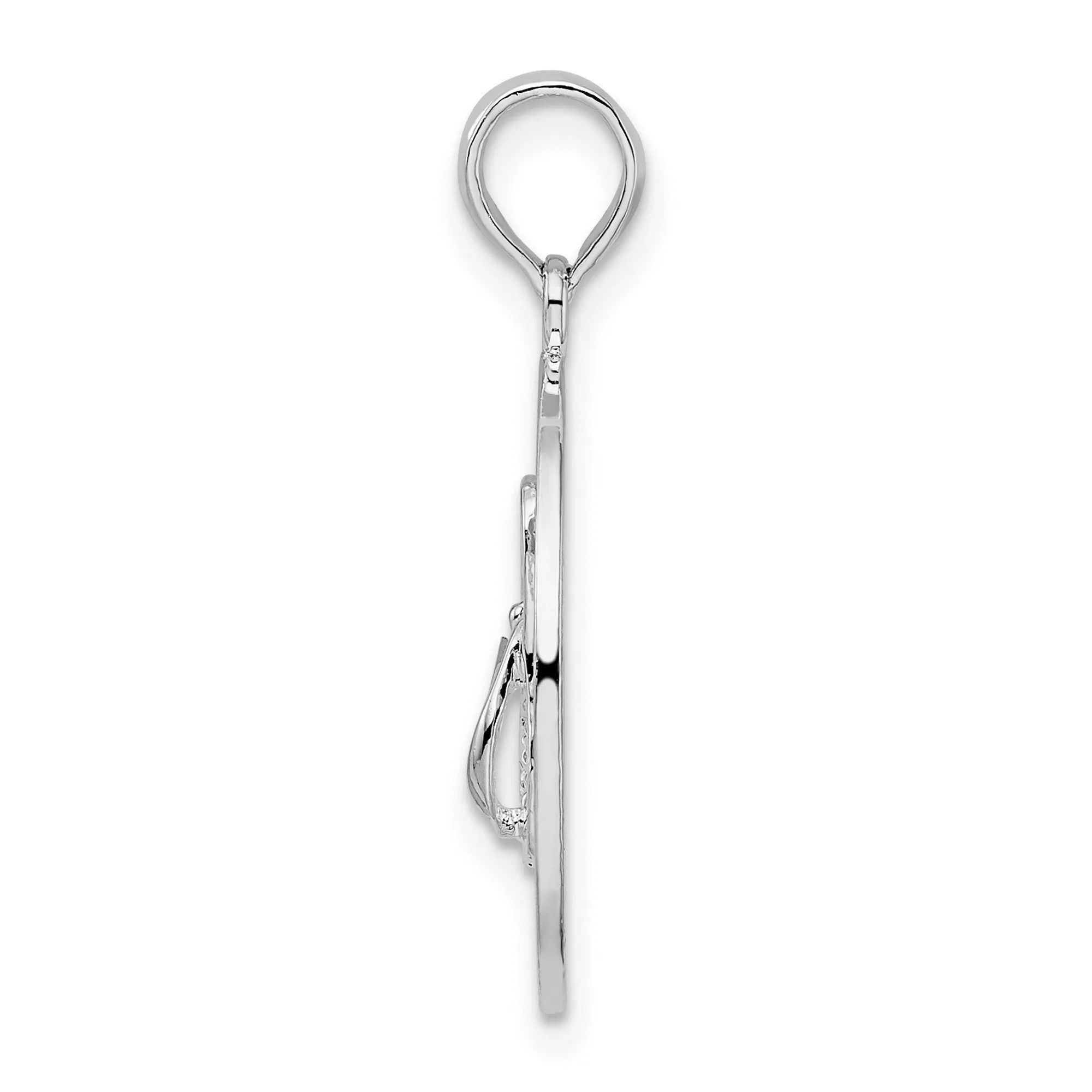 Polished Pentwater MI Circle with Flip Flop Charm Pendant in Real 925 Sterling Silver