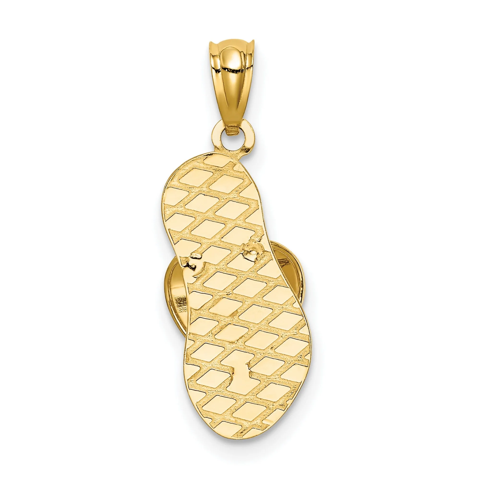 Polished Solid Flip Flop Charm Pendant in Real 14k Yellow Gold