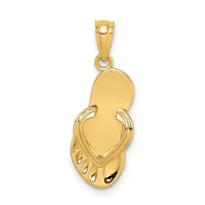 Polished Solid Flip Flop Charm Pendant in Real 14k Yellow Gold