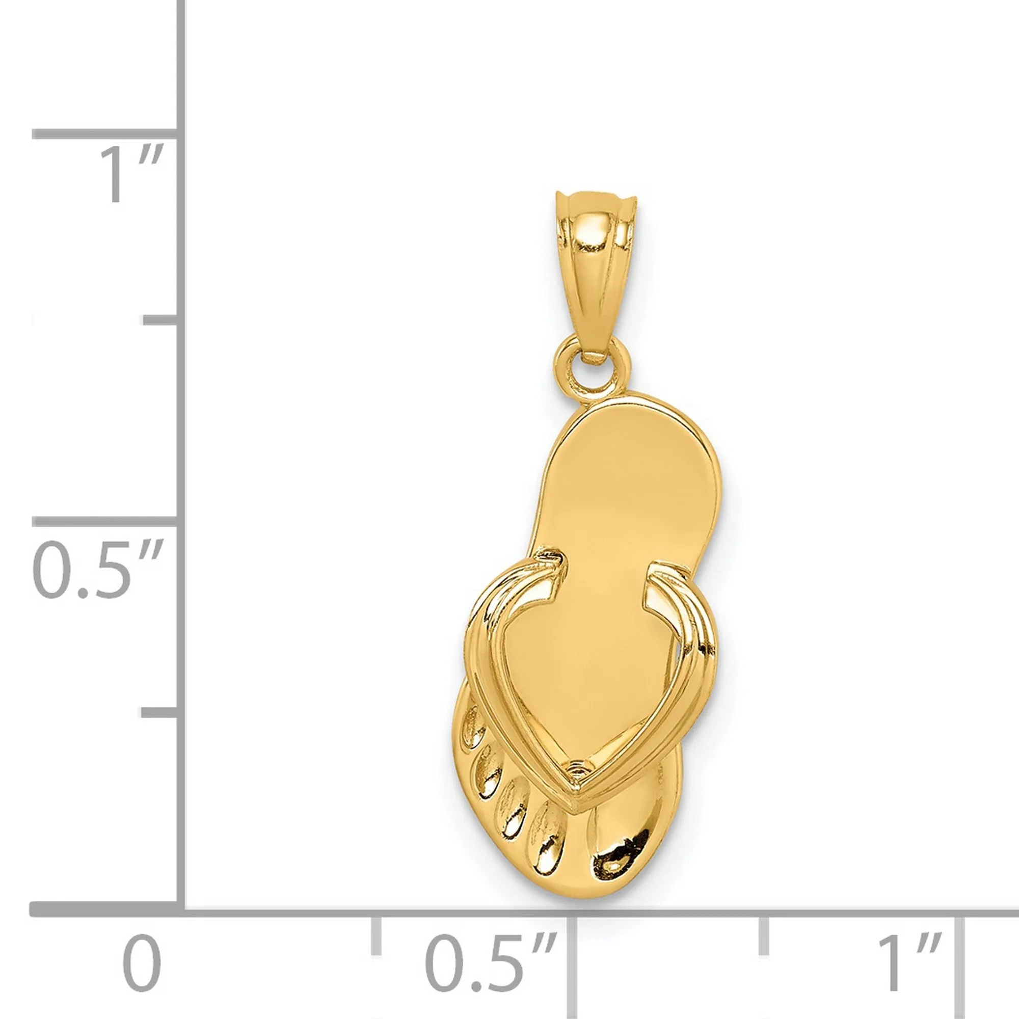 Polished Solid Flip Flop Charm Pendant in Real 14k Yellow Gold