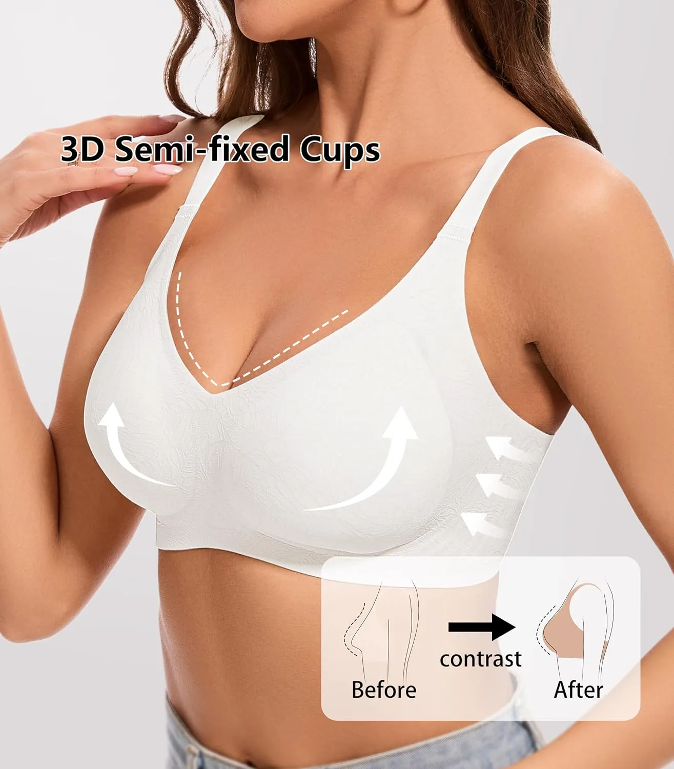 POSESHE Womens Wireless Bras Comfortable Supportive Jacquard Tshirt Bra No Underwire Seamless Push Up Everyday Bralettes