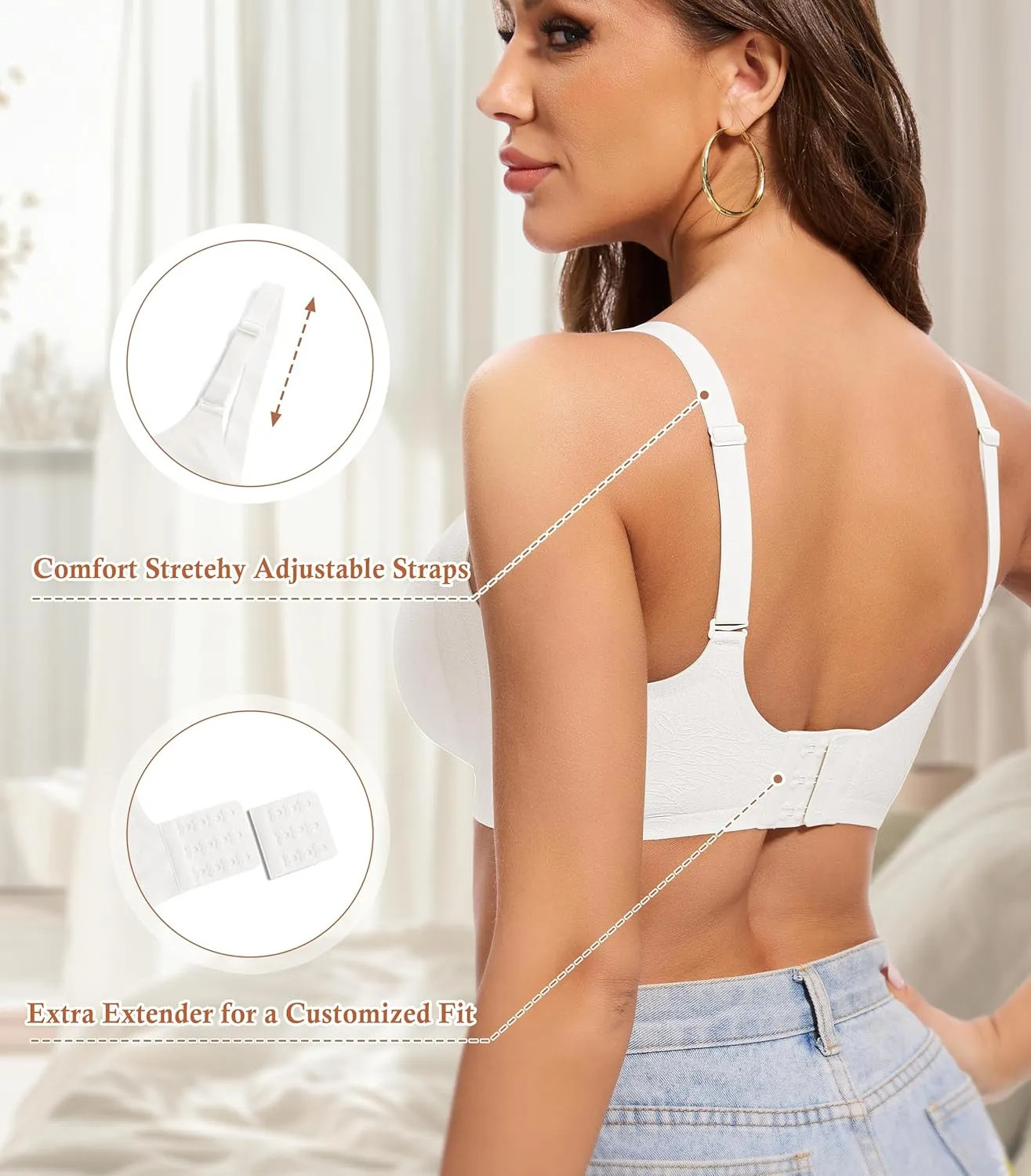 POSESHE Womens Wireless Bras Comfortable Supportive Jacquard Tshirt Bra No Underwire Seamless Push Up Everyday Bralettes