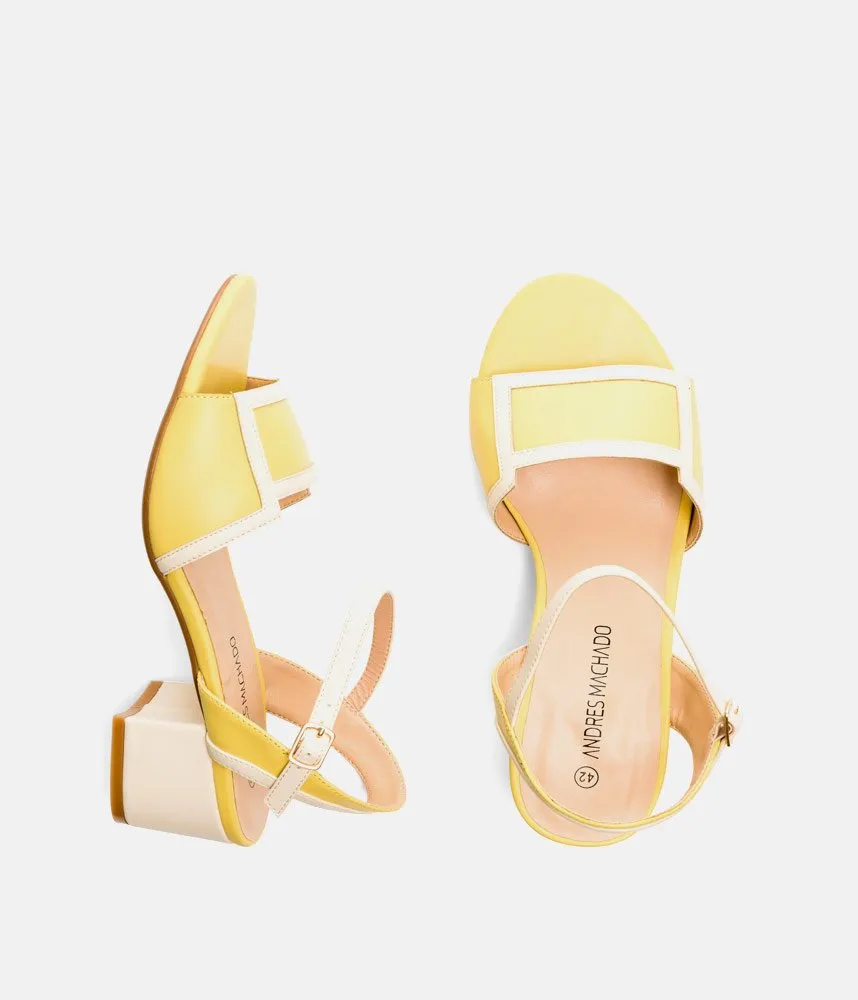 Pretty Sunshine Yellow/Cream Block Heel Sandals